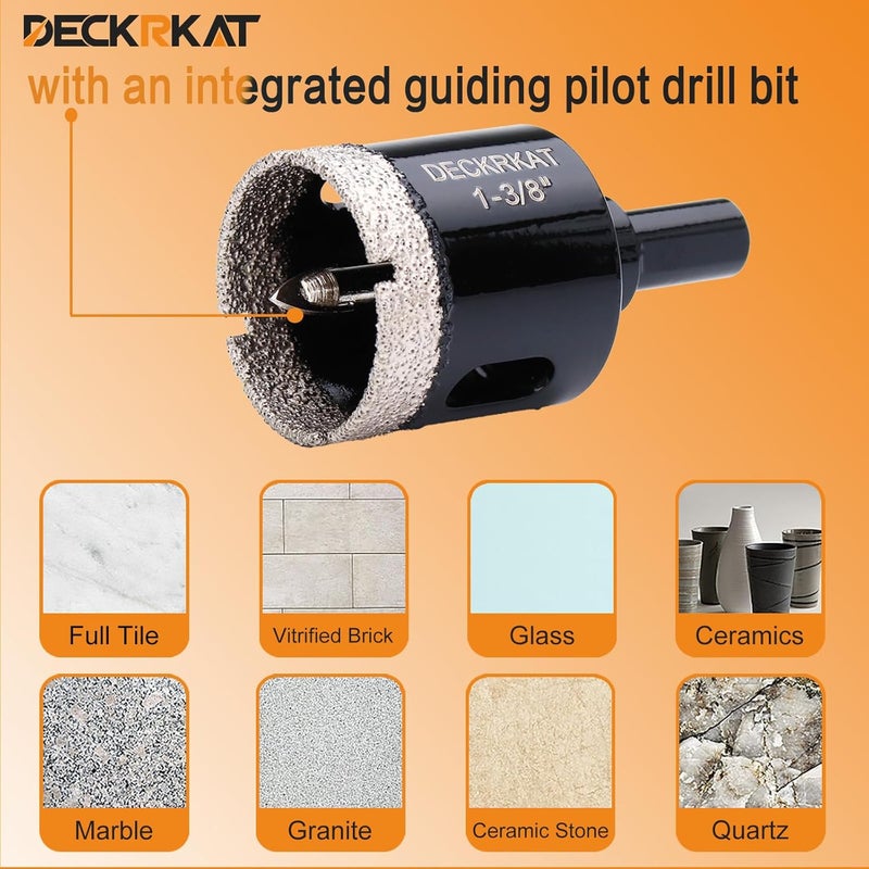 DECKRKAT 1-3/8 Inch Diamond Hole-Saw Bits with Pilot Drill Bit - 2pc 1-3/8" Diamond Tipped Tile Hole Saws with Guiding Bit Accurate Drilling for Porcelain Tile Ceramic Pottery Granite Stone Glass Bottles 35mm - Image 5